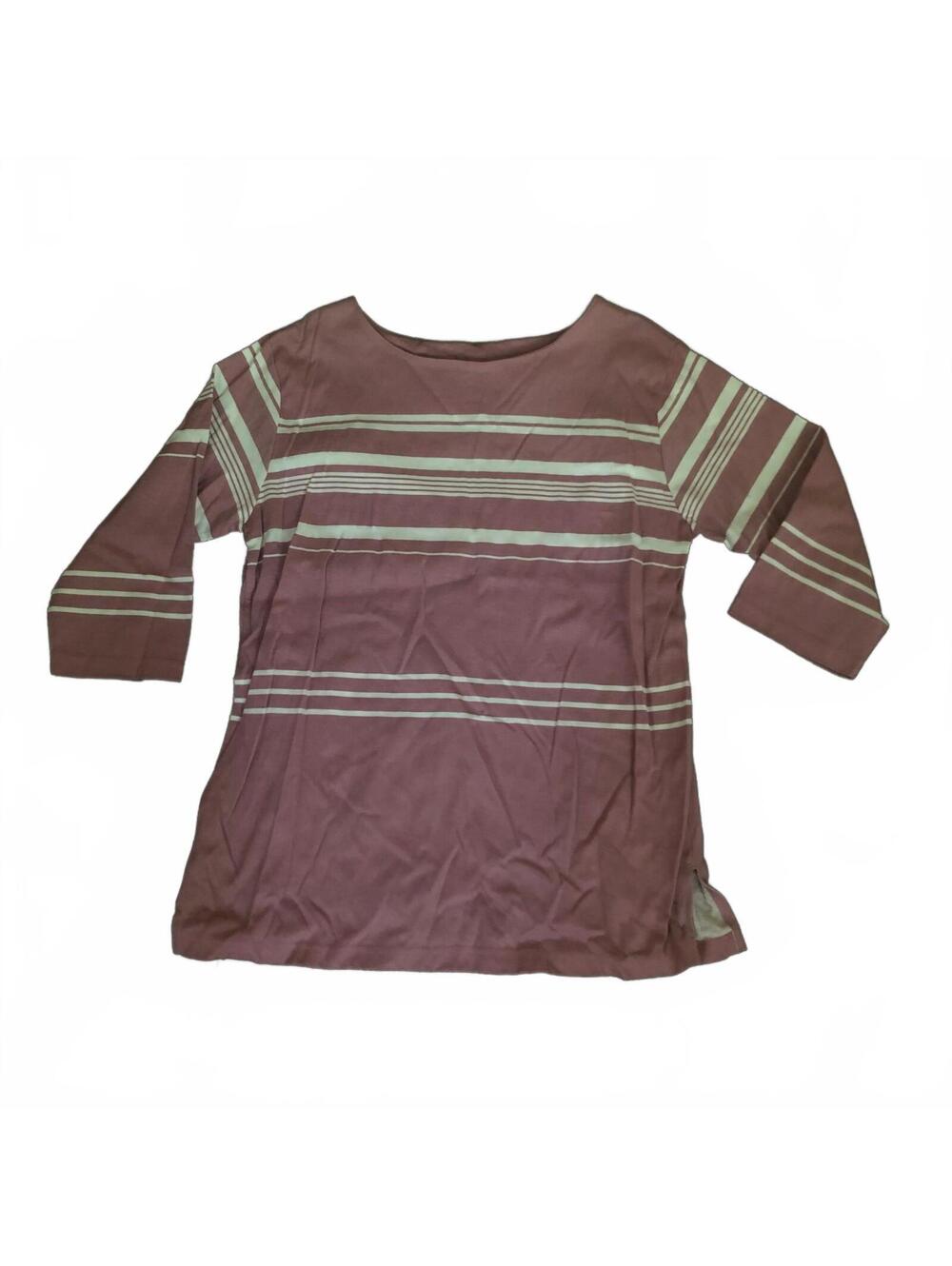 Only Necessities Women's 1X Mauve and White Striped 3/4 Sleeve Shirt